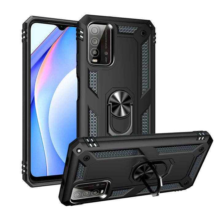 

Противоударный матовый чехол для Xiaomi Redmi 9T черный бампер с кольцом подставкой