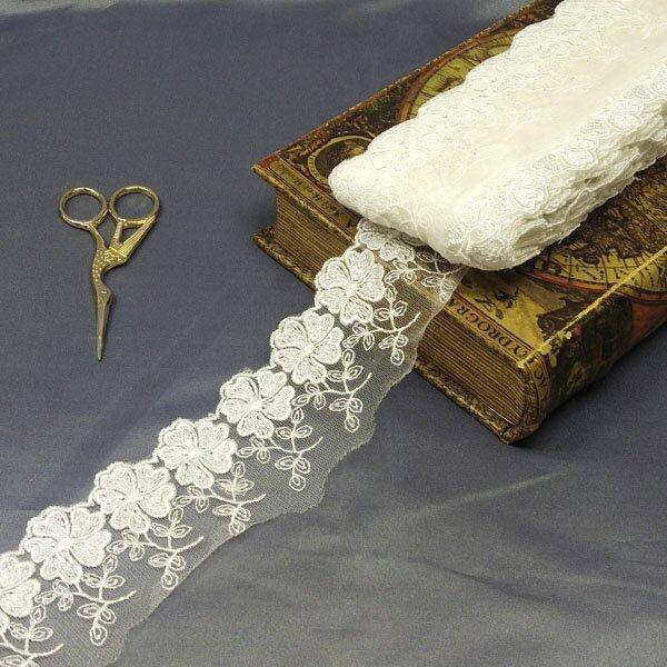 

(1 метр) Кружево на сетке (фатине) Sindtex 7см (20м) Цвет - Айвори (77М-МТ755-1)