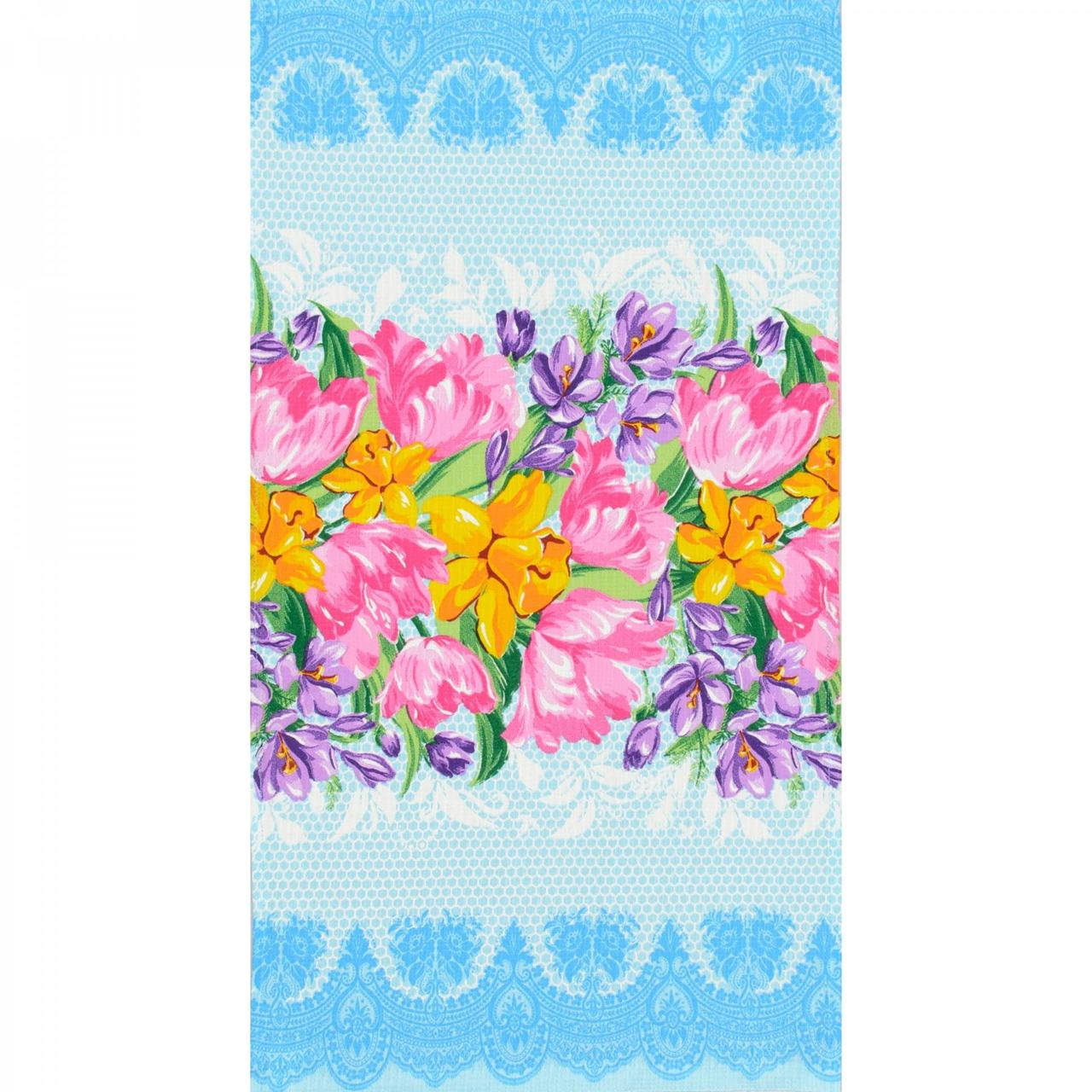 

Полотенце вафельное набивное 40х70 цветы, Голубой