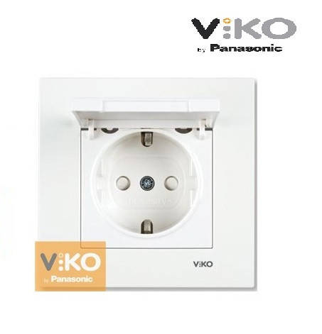 

Розетка одинарная с крышкой Viko Karre скрытой проводки белая (Турция)