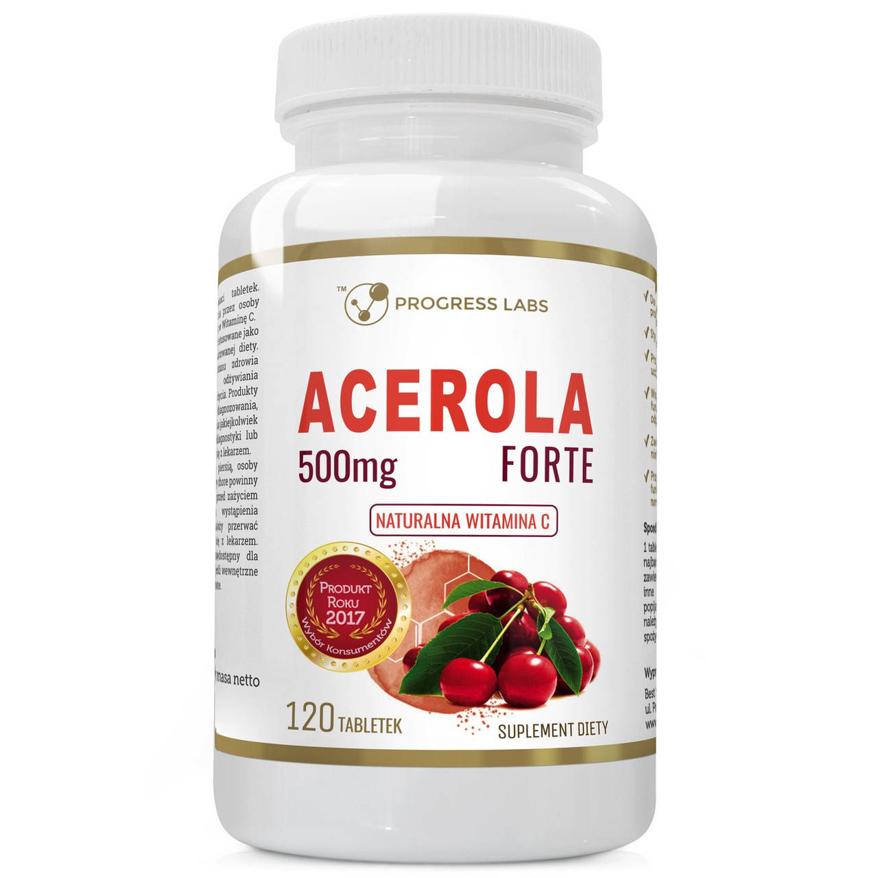 

Ацерола, натуральный витамин C, Acerola Forte 500mg - 120 tabs, PROGRESS LABS