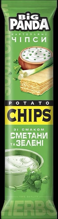

Чіпси картопляні (пластини) ТМ "Big Panda" "Сметана - Зелень" (50г.), в ящ. 20шт.