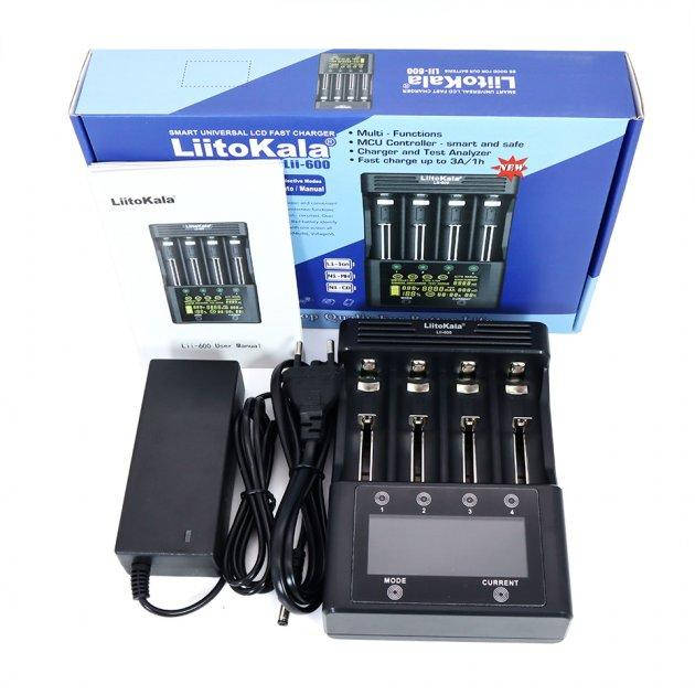 

Зарядное устройство LiitoKala Lii-600 для аккумуляторов 18650 26650 AA AAA + БП + автозарядное устройство, Черный