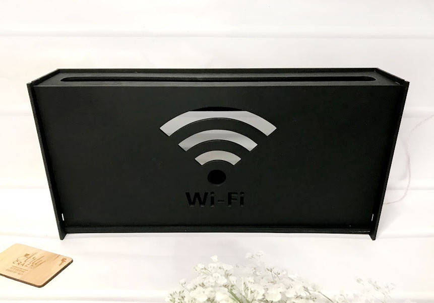 

Деревянная коробка для роутера на стену "Wi-Fi" 40х20х8 см Черная