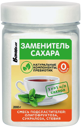

Сахарозаменитель Bombbar Олигофруктоза, Сукралоза, Стевия (200 грамм)