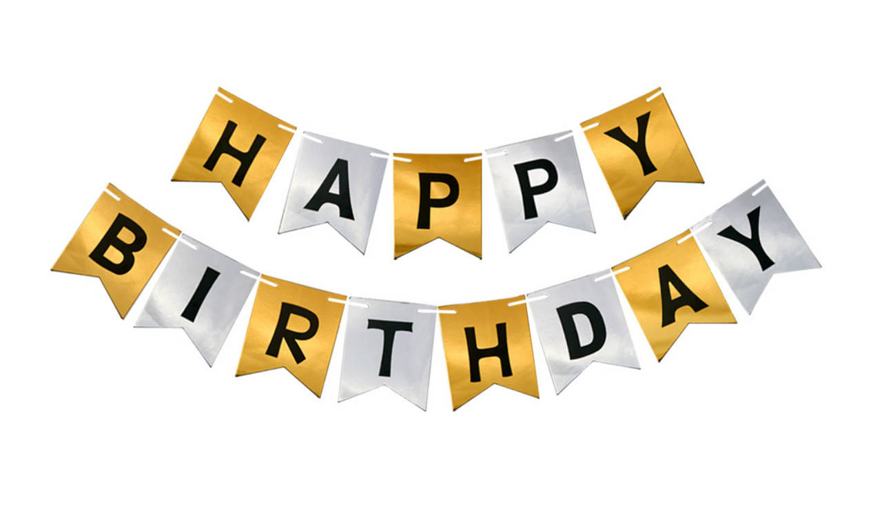 

Бумажная гирлянда Happy Birthday бронза-серебро, 2 метра
