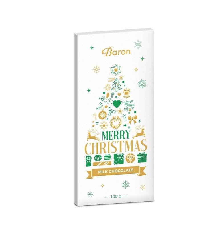 

Шоколад Молочный Барон Белый Baron Milk Chocolate Merry Christmas 100 г Польша