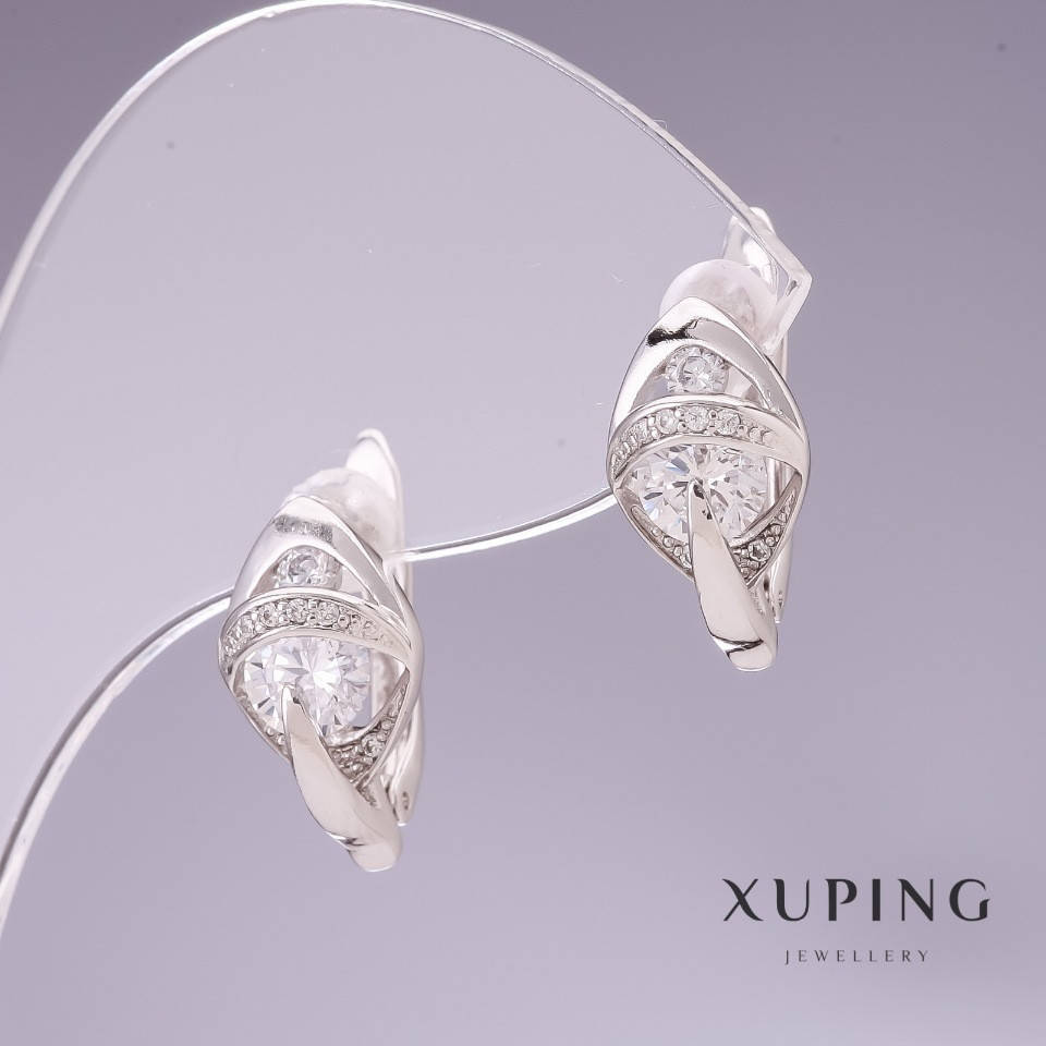 

Серьги Xuping с белыми цирконами 14х9мм родий