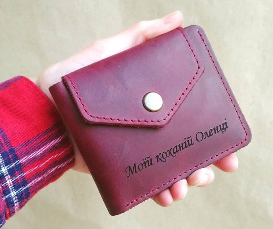 

Кожаный кошелек "Pretty" ручной работы, кошелек с гравировкой, Именной кошелек ручной работы