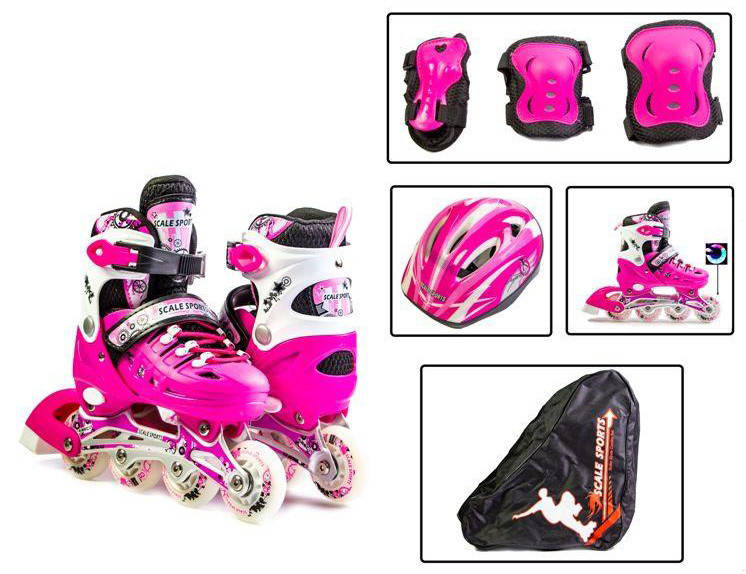 

Детские Ролики + Шлем + Защита Scale Sport Pink размер 29-33 и 34-37, Малиновый