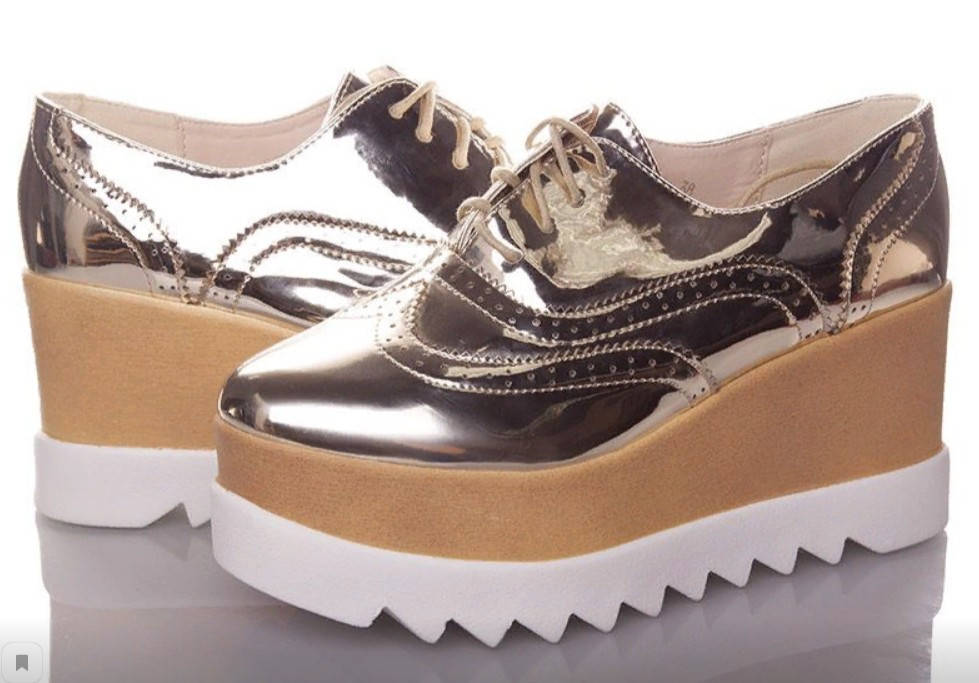 

Кроссовки туфли женские на платформе золотистые лакированные, размер 39, Золотистый