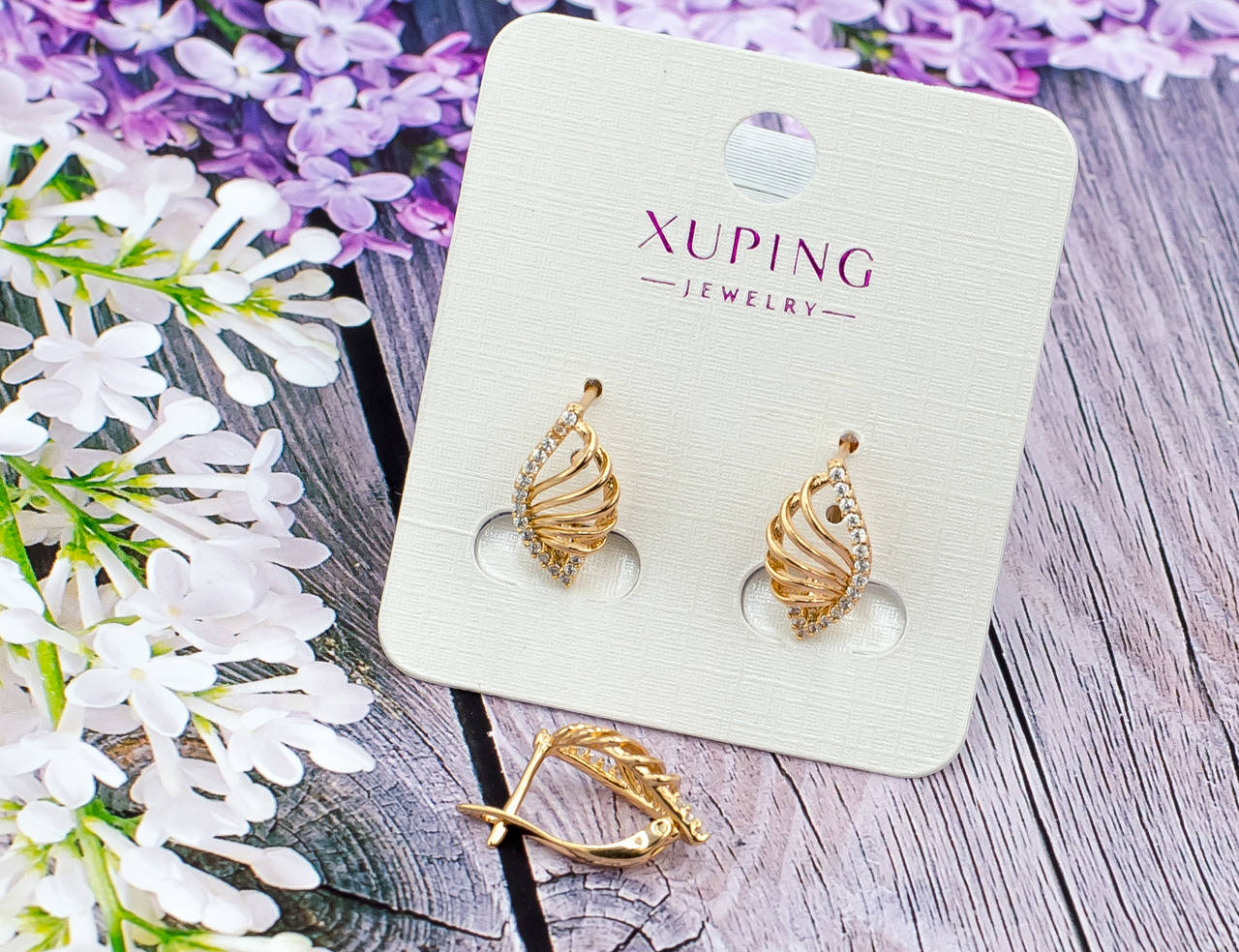 

Серьги Xuping с белыми фианитами - позолота 18К.