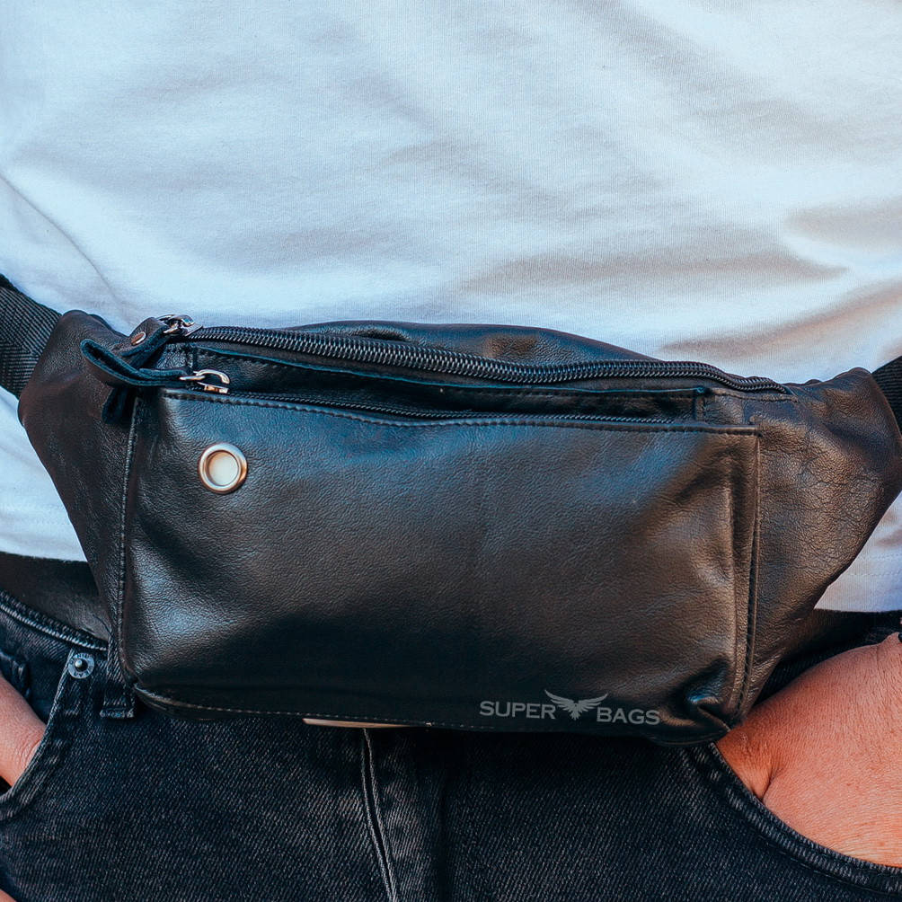 

Мужская кожаная бананка на пояс Tiding Bag черная, Черный