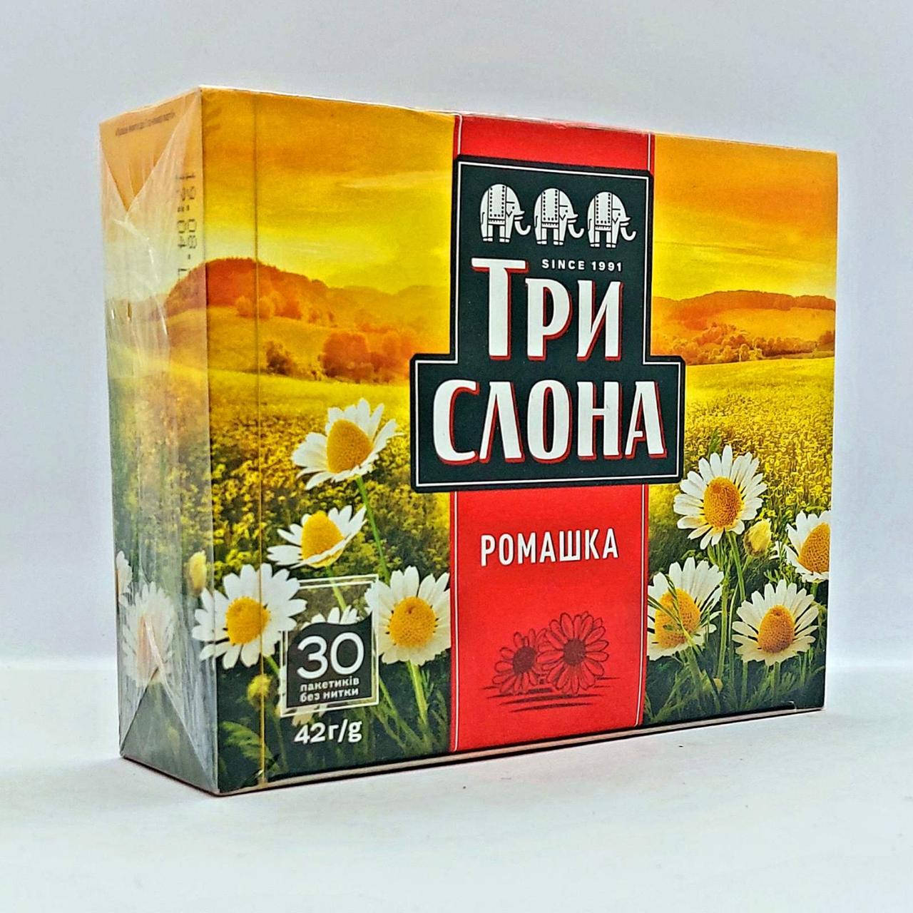

Чай ТМ "ТРИ СЛОНА" цветочный, из соцветий ромашки. "РОМАШКА" 30 пак.