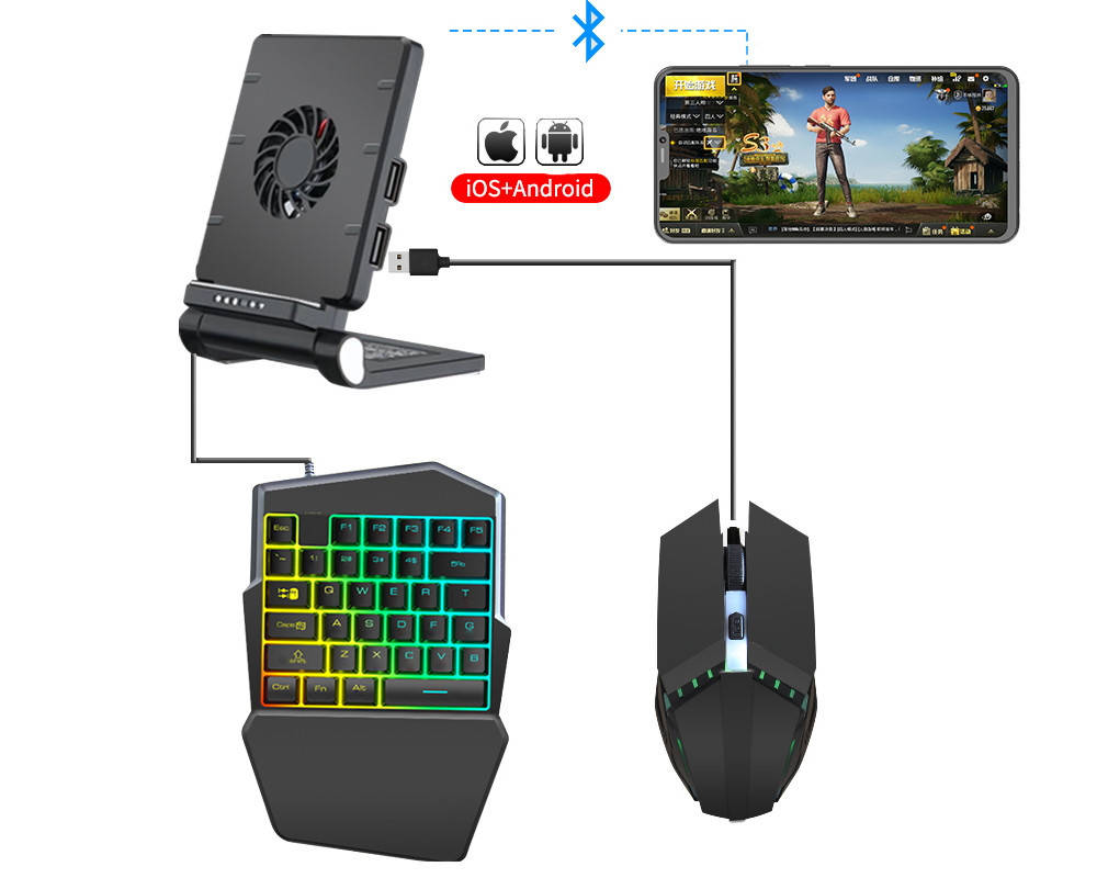 

Мобильный игровой Bluetooth адаптер с охлаждением, игровой клавиатурой и мышкой Union Sundy PUBG Mobile P6, Черный