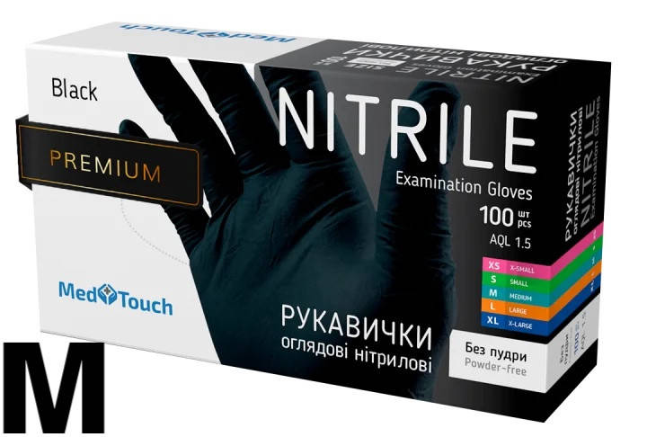 

Перчатки нитриловые черные М Medtouch (50 пар), Черный