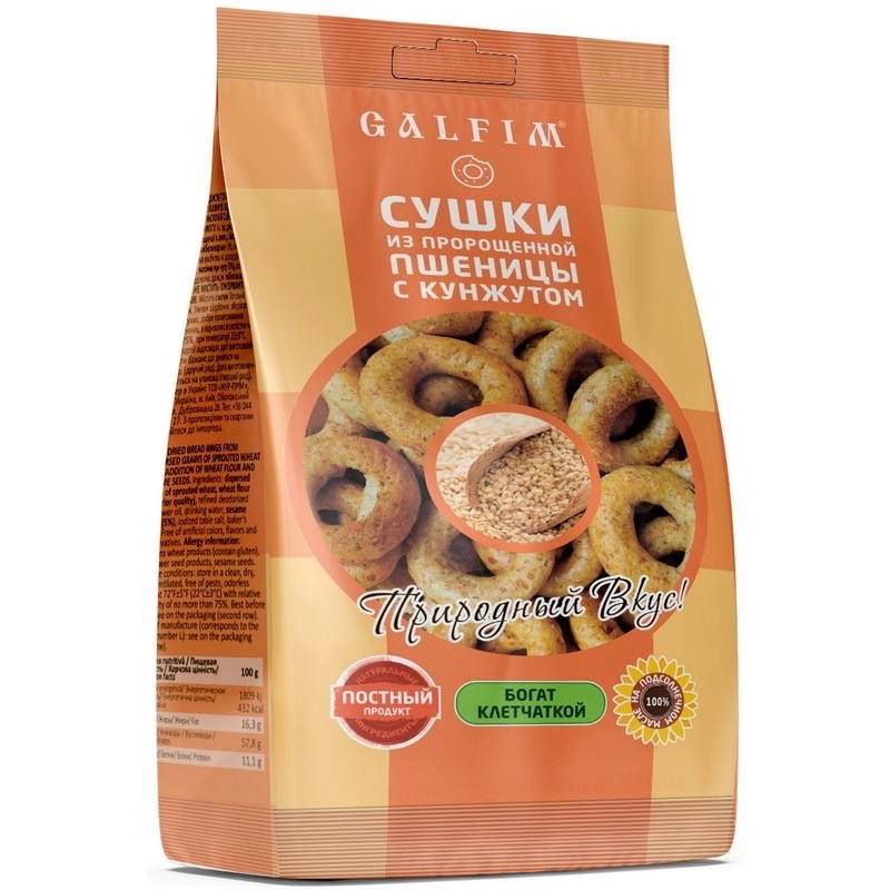 

Сушки с проращеной пшеницы с кунжутом 200г Galfim