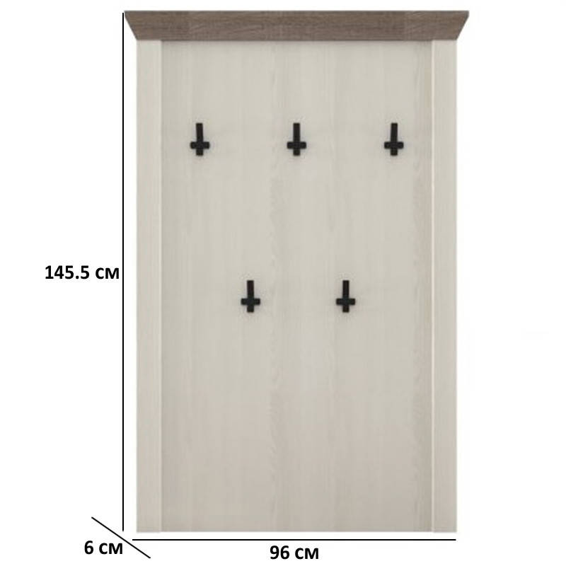 

Настенная вешалка с крючками 96х145.5х6см цвета ясень снежный и дуб сонома трюфель Гербор Марсель