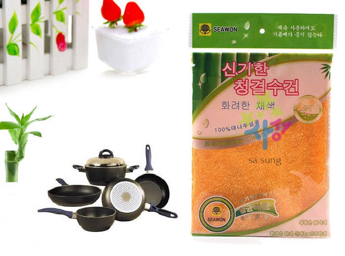 

Бамбуковая салфетка для мытья посуды без моющих средств высш сорт 18x23 Корея