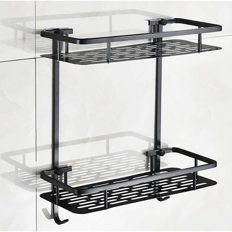 

Полка прямая двух-ярусная Полка прямая Полка в ванную металлическая Черная перфорированная