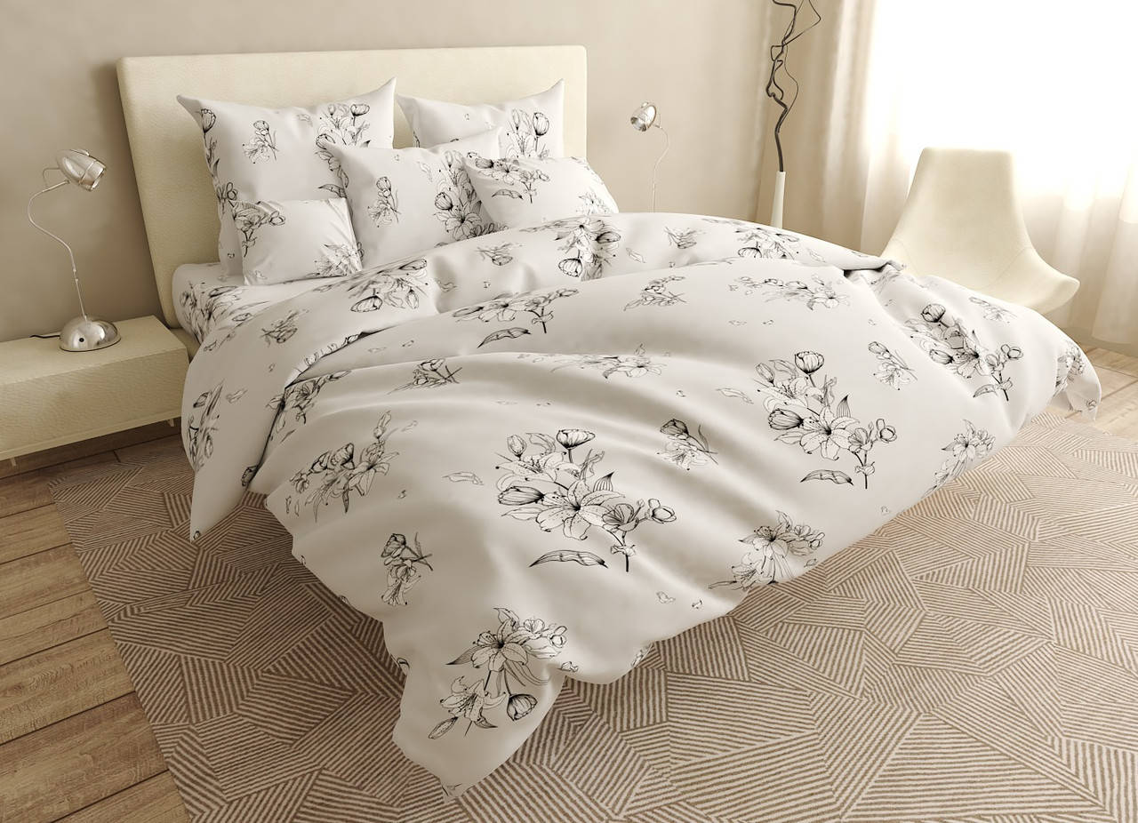 

Комплект постельного белья полуторный из бязи голд Лепесток 147х217 см, Белый