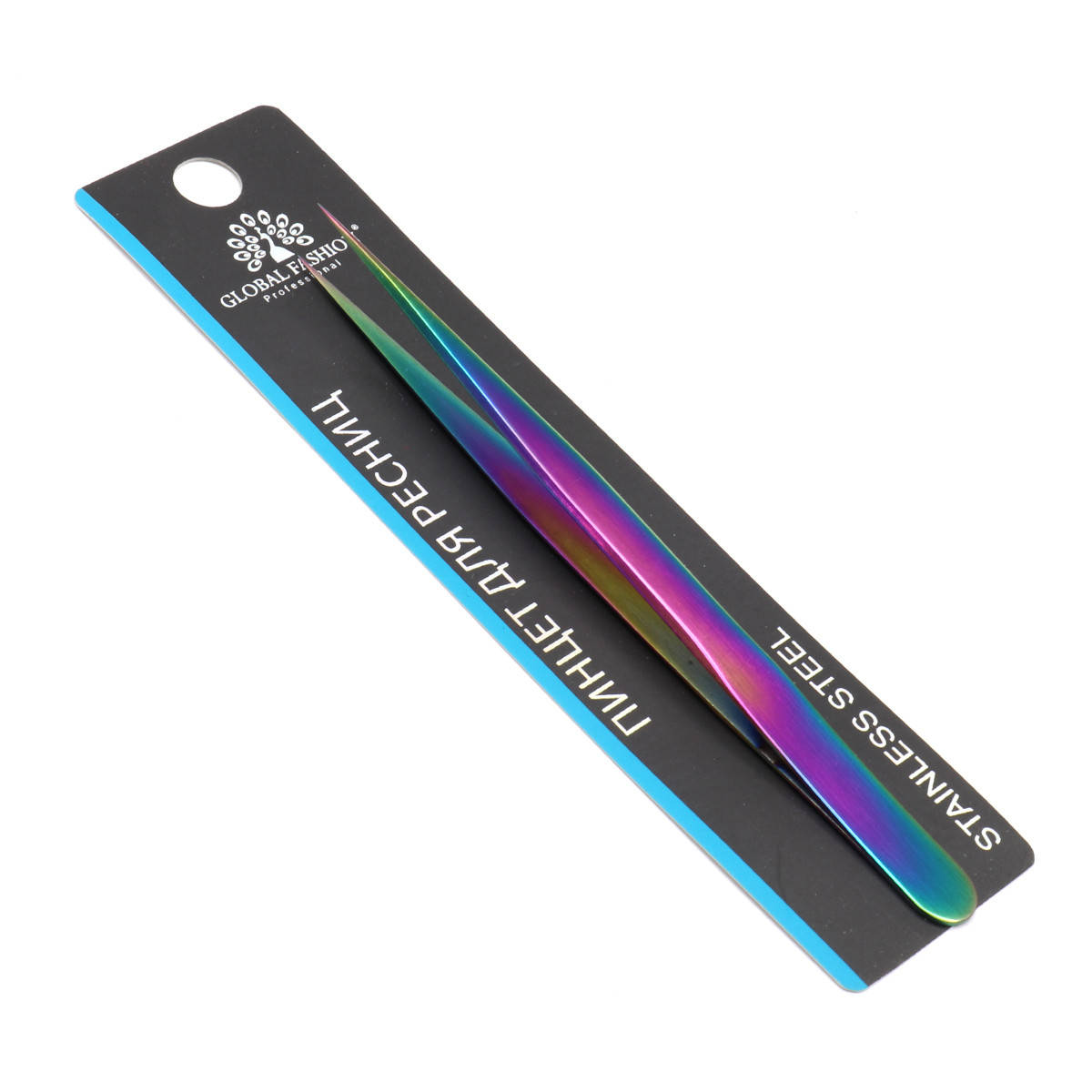 

Пинцет профессиональный для ресниц Global Fashion, прямой, хамелеон