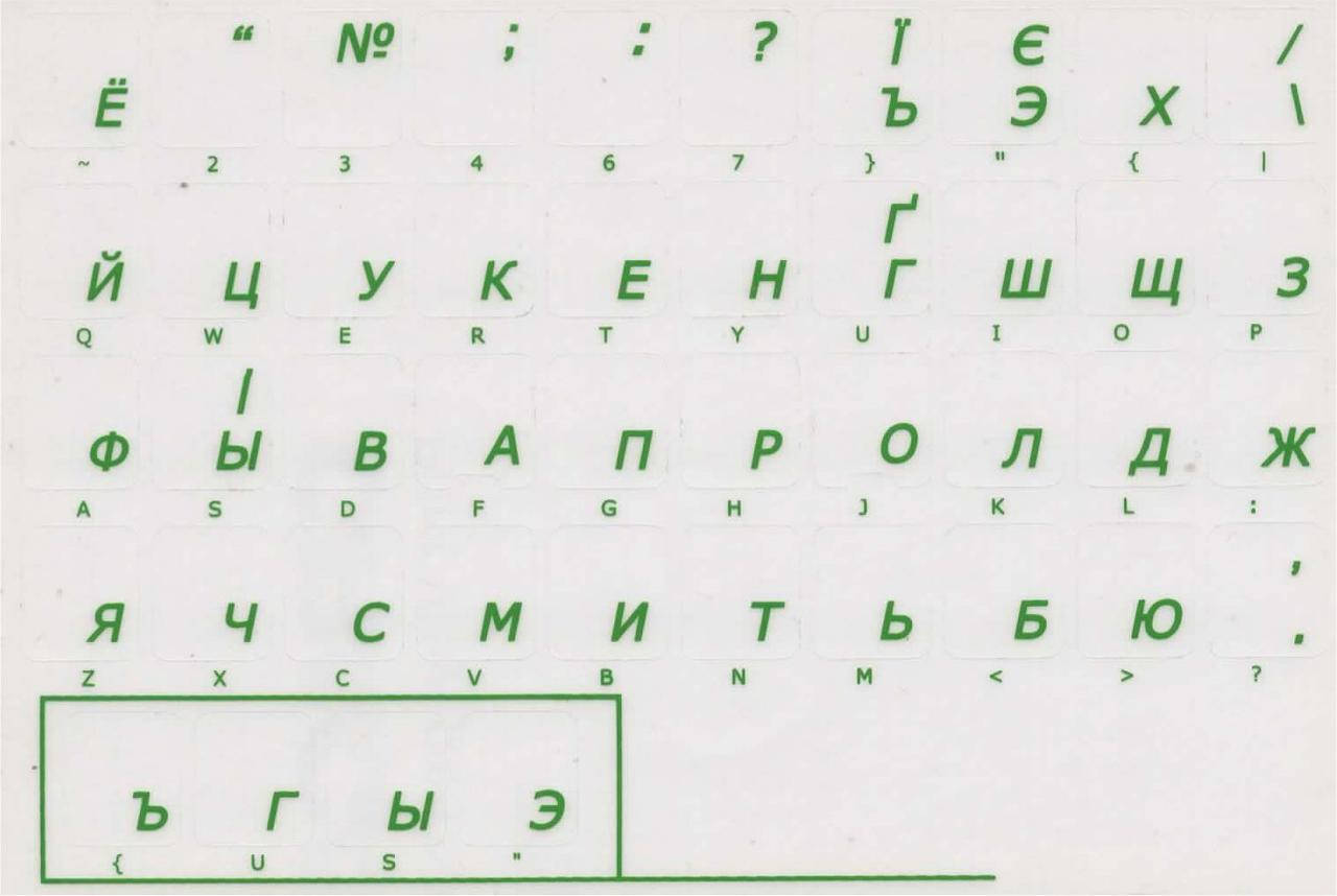 

Наклейка на клавиатуру матові букви вкриті лаком зелені