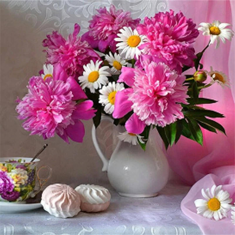 

Алмазная Мозаика DIY-9556 Пионы и Ромашки (30x30)
