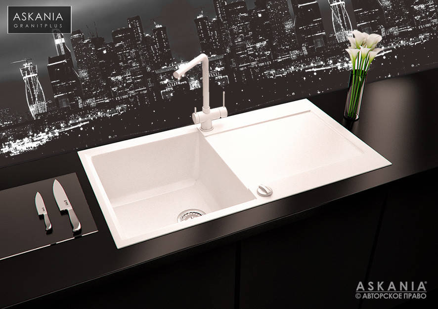 

ГРАНИТНАЯ МОЙКА ASKANIA «METRA» RV 02 white, Белый
