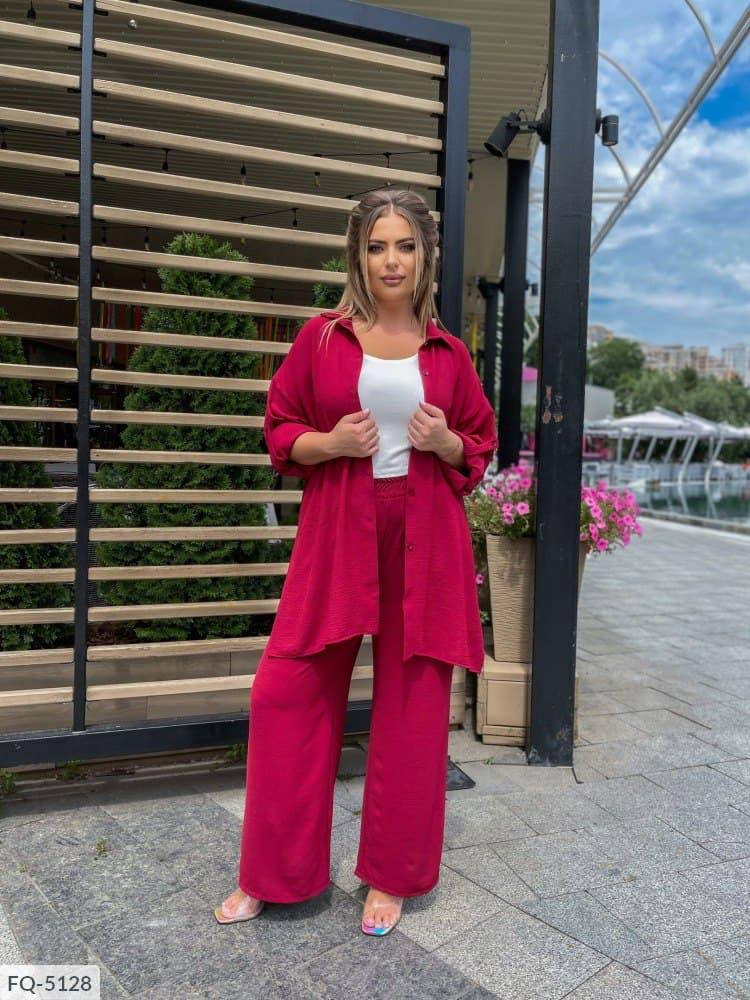 

Женский модный костюм oversize 3 в 1 ( Брюки + Рубашка + Майка), батал