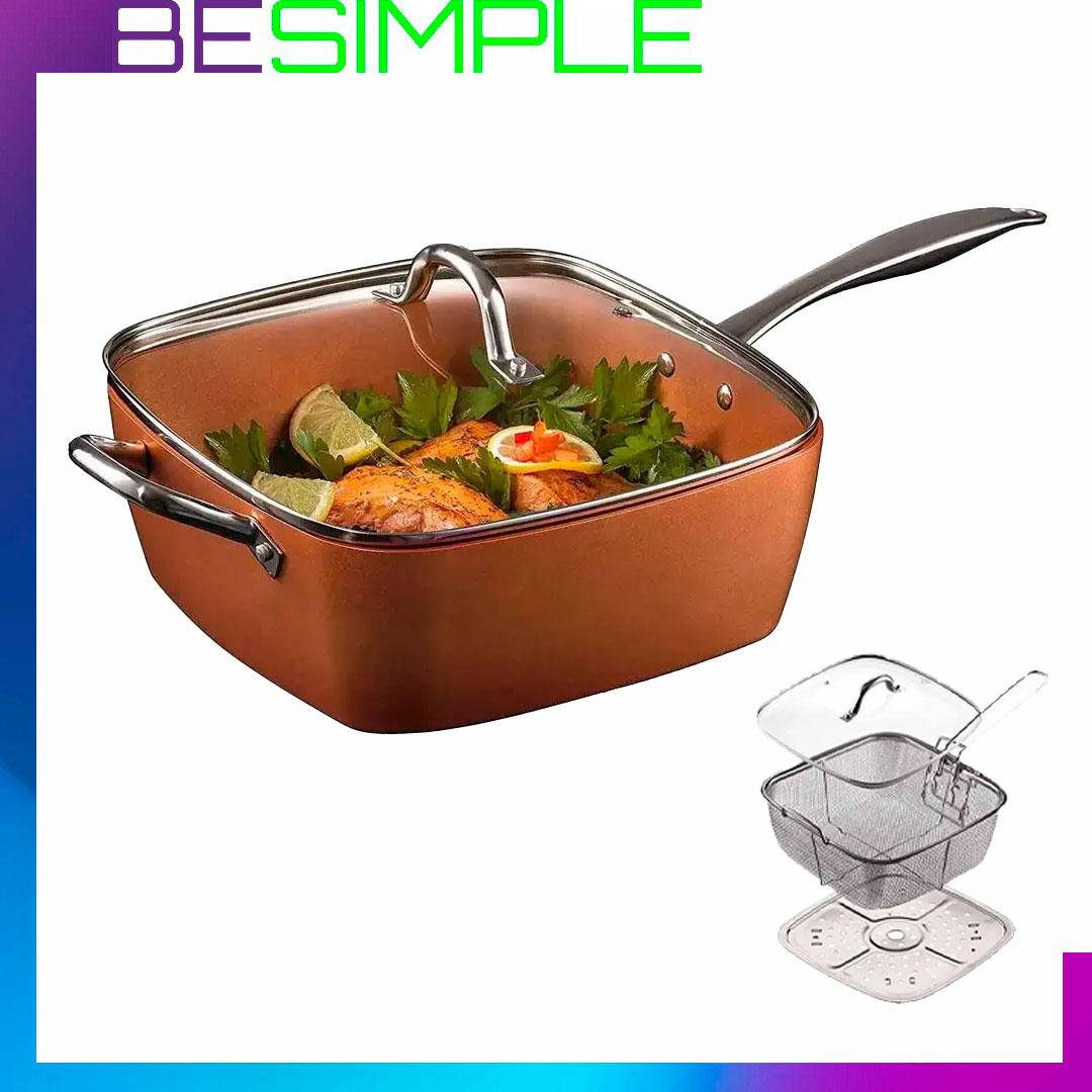 

Сковорода 5в1 с фритюрницей Copper Cook Deep Square Pan / Антипригарная сковородка