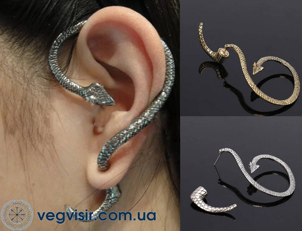 

Элегантный кафф клипс на ухо в форме змеи Змея черная серьга Earcuff Клип каф серьги