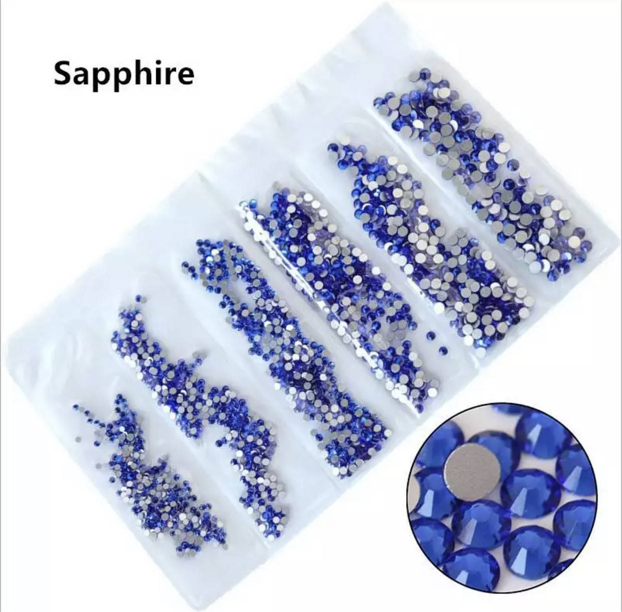 

Стразы,фасованные по размерам (от ss3 до ss10), цвет Sapphire, 1200 шт