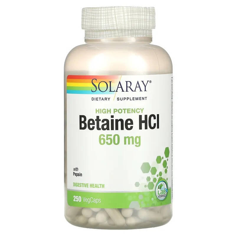 

Бетаин HCl + пепсин (HCL with Pepsin) 650 мг 250 капсул