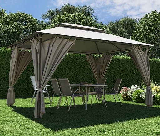 

Павильон садовый 3м х 4м с плотной и долговечной ткани полиэстер, стальной каркас, Бежевый