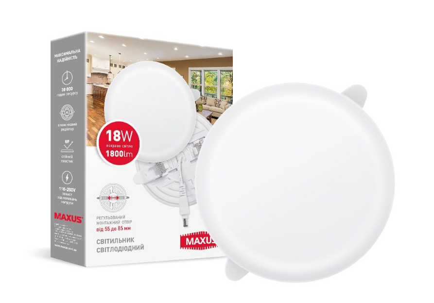 

Світильник світлодіодний 18W MAXUS SP Adjustable 4100K Circle, Белый
