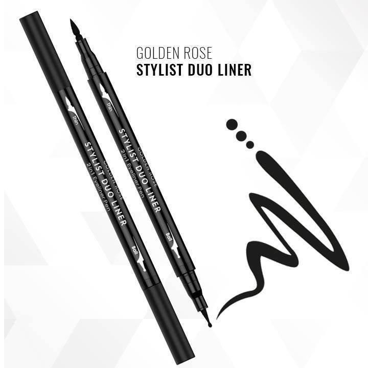 

Подводка-фломастер для глаз Golden Rose Stylist Duo Liner Eyeliner Pen 2в1, Черный