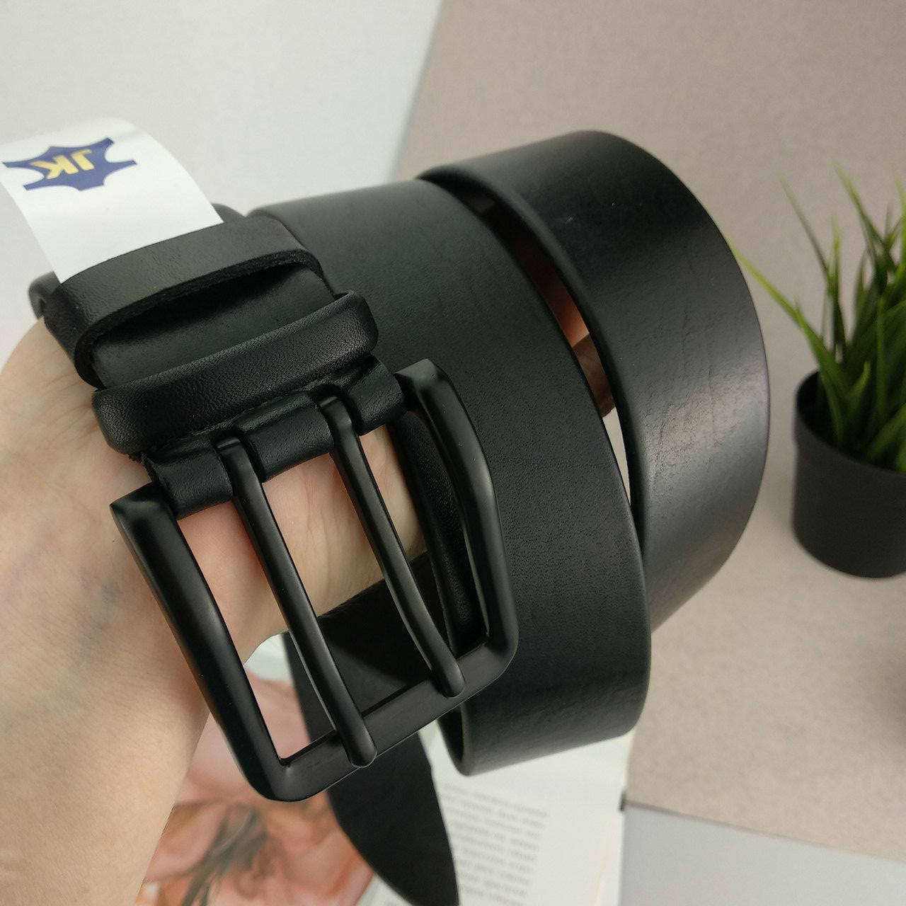 

УЦЕНКА!!! Ремень мужской кожаный с двумя язычками черный JK-4015 (120 см) black
