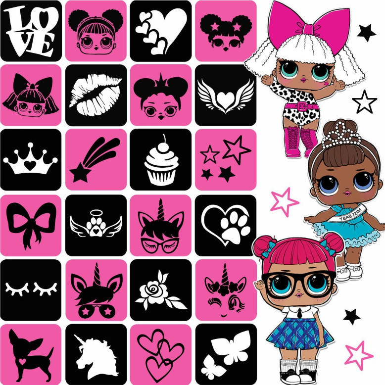 

Набор трафаретов Куклы Лол для блеск тату, для био тату хной, временные тату 6х6, 24 шт.