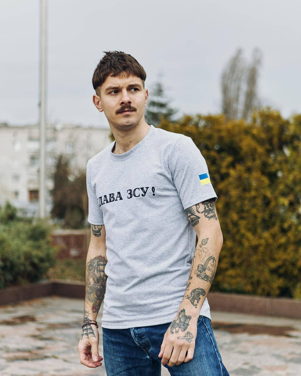 

Футболка патриотическая серая унисекс Слава ВСУ XL