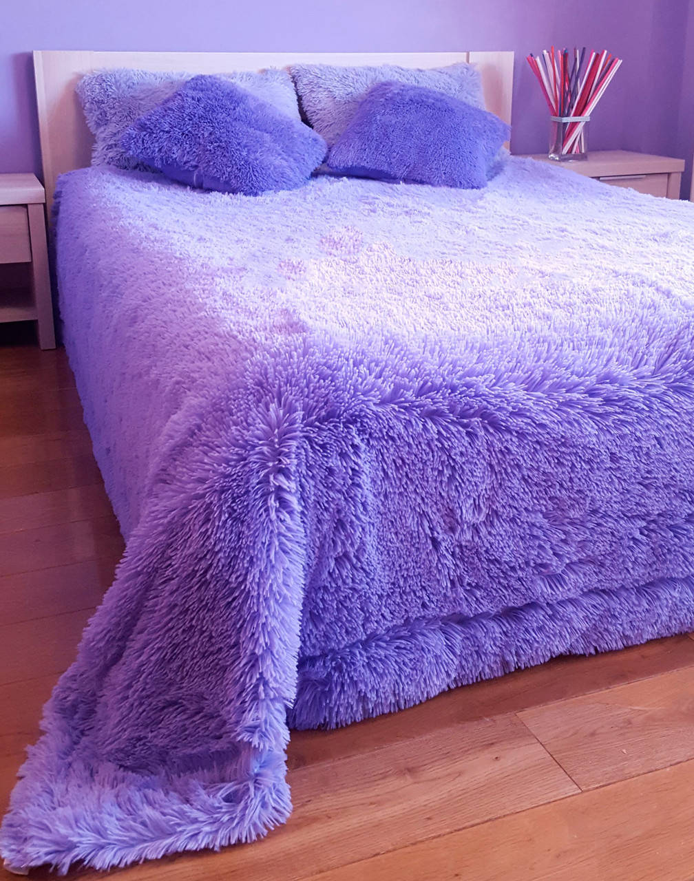 

Меховые покрывала травка лапша длинный ворс, Сиреневый