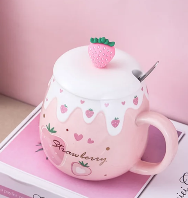 

Кружка с крышкой и ложкой Клубника Strawberry 5756 450 мл, Разные цвета