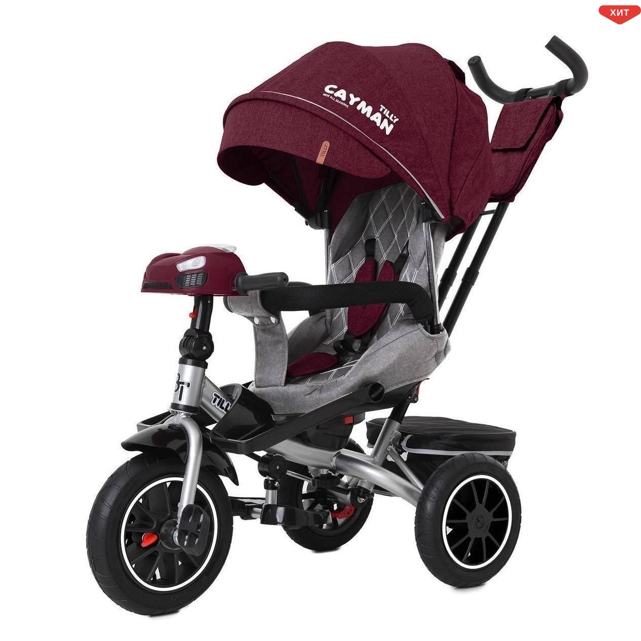 

Трехколесный велосипед TILLY CAYMAN (T-381/7) с пультом и родительской ручкой, лен Красный