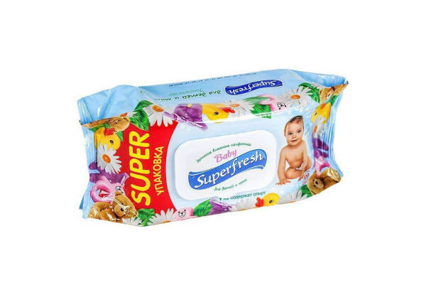 

Салфетки влажные детские SuperFresh с клапаном 120 шт.