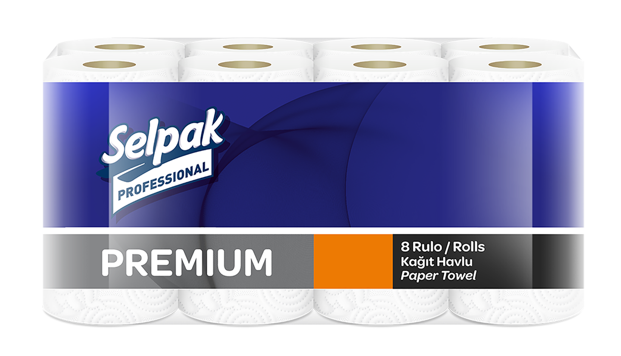 

Полотенца рулонные целлюлозные, на гильзе, 3-х слойные, белые SELPAK Premium (8 рул)