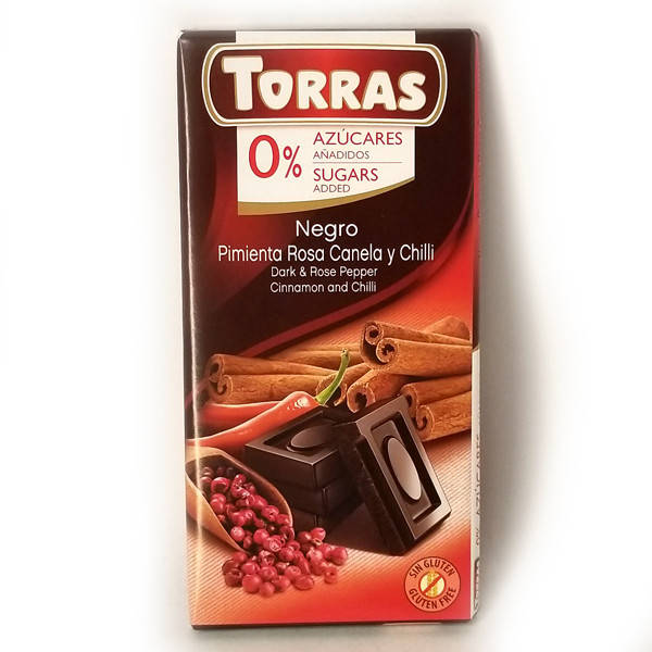 

Шоколад без сахара и глютена Torras с розовым перцем, корицей и перцем Чили Испания 75г
