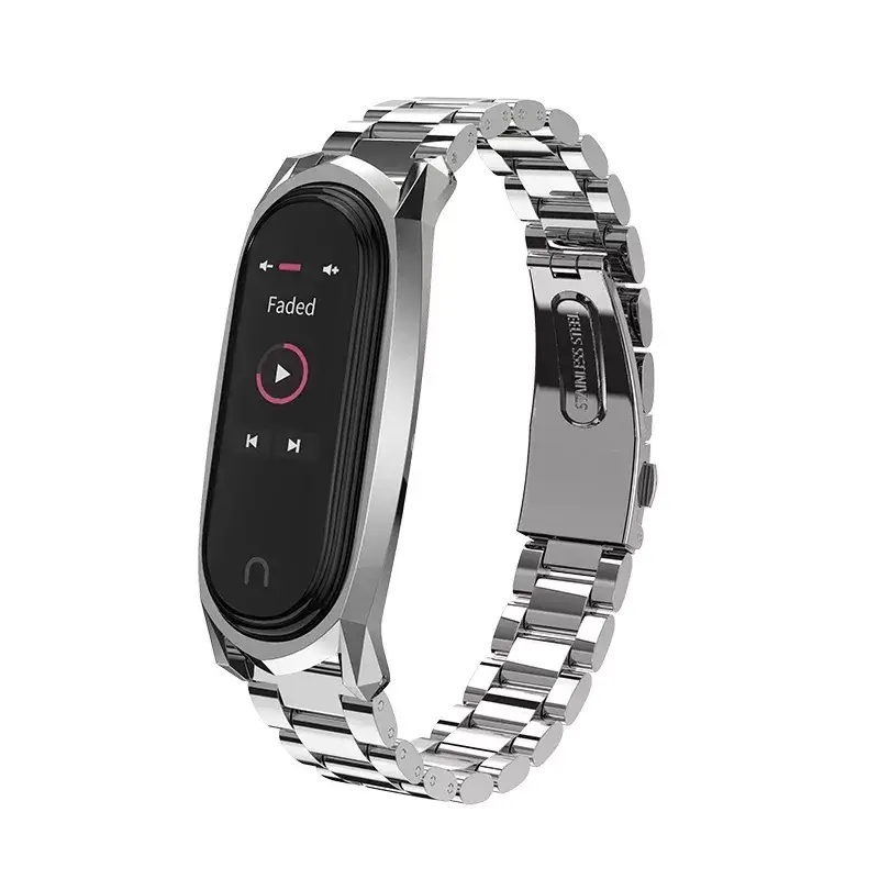 

Железный Нержавеющий браслет Mijobs для Xiaomi Mi Band 3/4/5/6 . Серебро