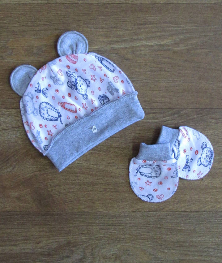 

Набор шапочка и царапки для малышей, одежда для новорожденных,комсомольский трикотаж начес
