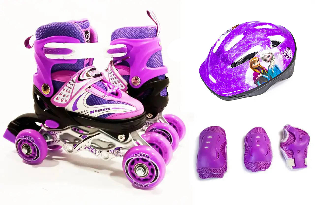 

Детские ролики для начинающих квады + ШлемП + Защита размер 29-33 и 34-37 LikeStar ( 2в1) фиолетовый цвет Y2