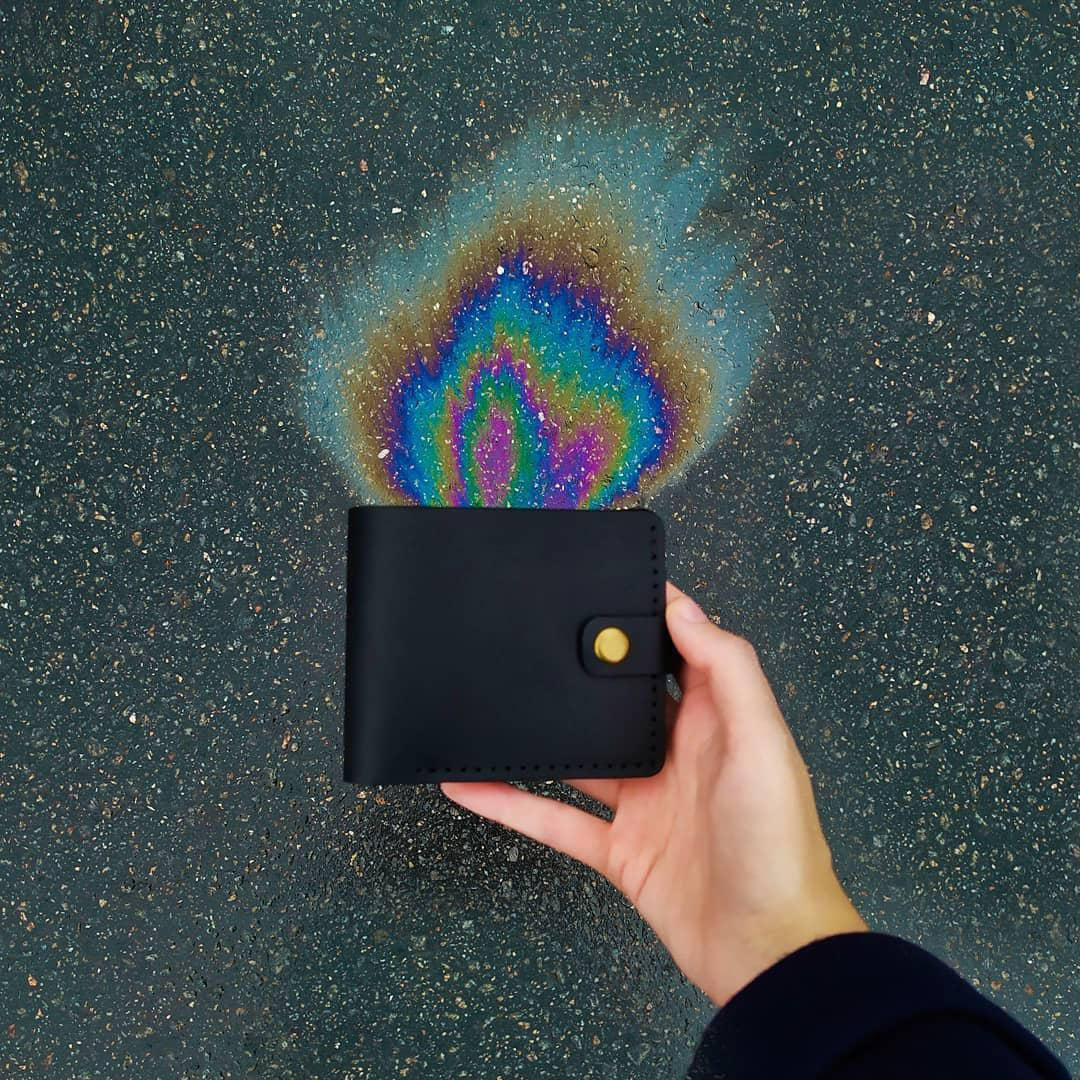

Мужской кошелек Compact из натуральной кожи ручной работы Черный